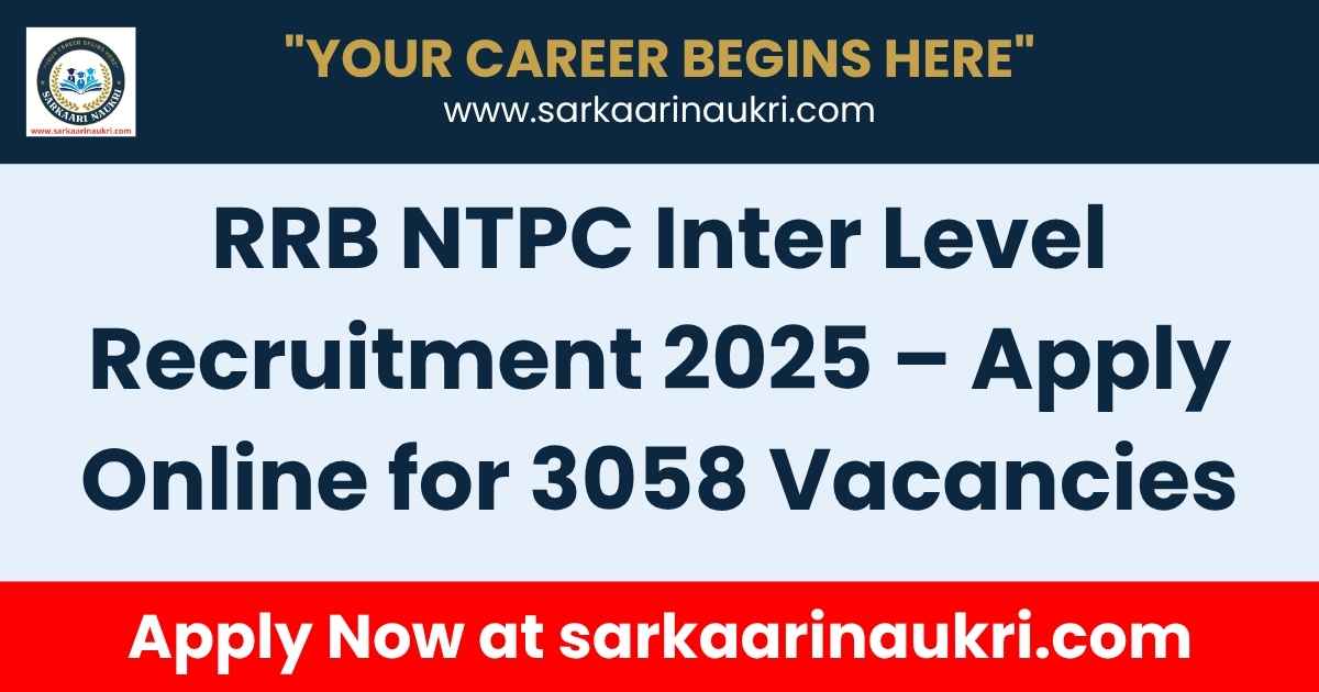RRB NTPC Inter Level Recruitment 2025 showing important details, vacancy highlights, and online application information for 3058 posts.